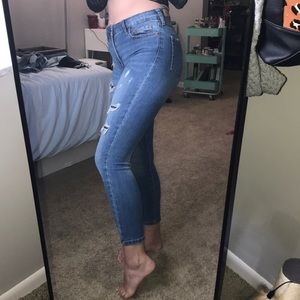 high waisted cropped ripped jeggings